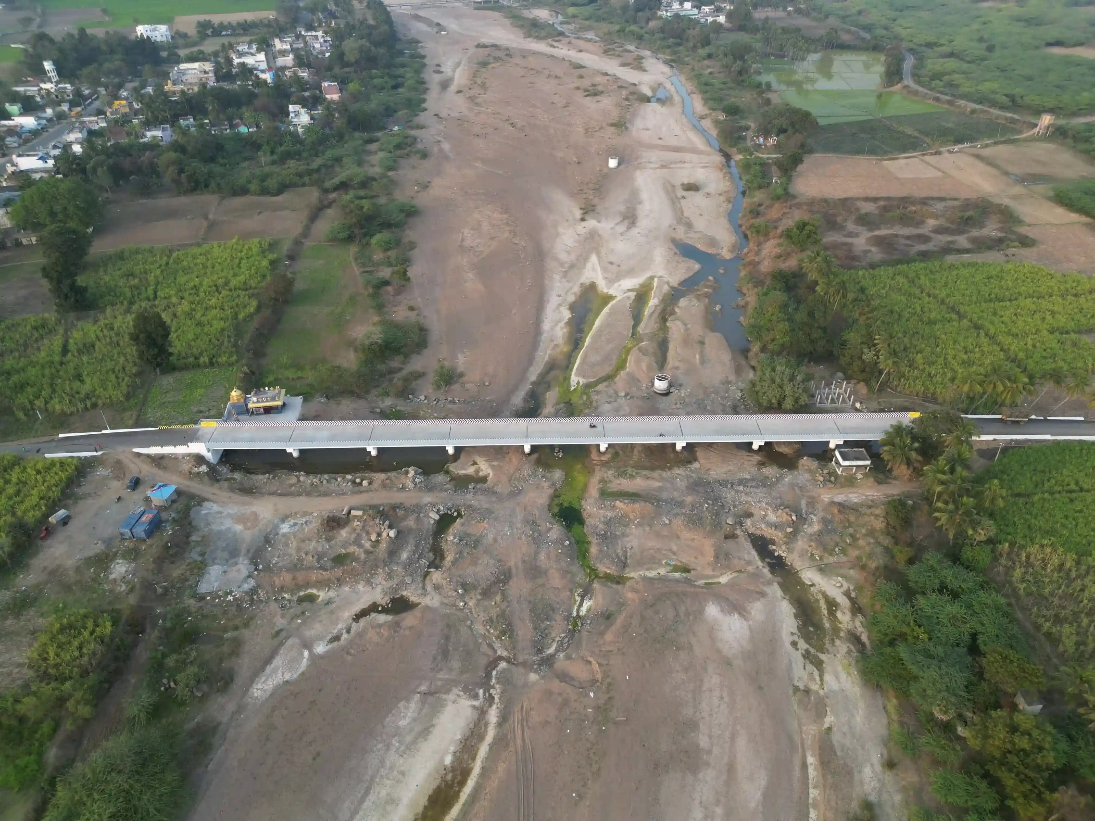 Aerial view of road and bridge infrastructure in Tamil Nadu